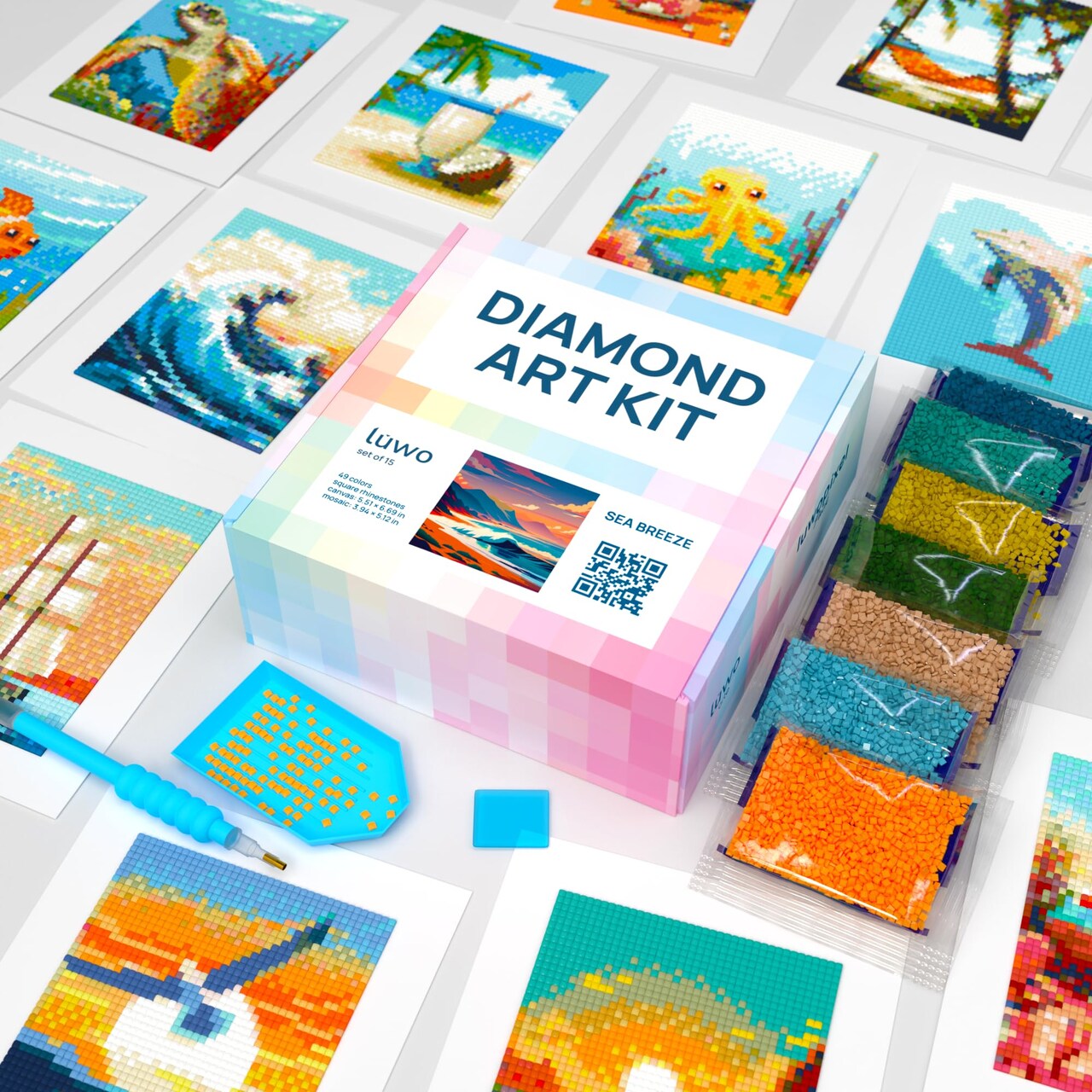 15 Pack Diamond Painting Kits for Adults – Beach, Summer Vibes & the Sea Breeze – Full Drill DIY Paint Gem Art for Adults – Brilliant 5D Diamond Painting Kit – Relaxing Craft for Wall Décor